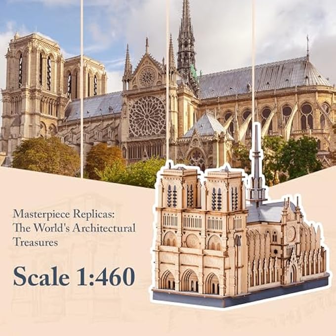 3D WOODEN PUZZLES FOR ADULTS, SCALE 1: 460 NOTRE DAME DE PARIS BUILDING SET, ARCHITECTURE WOODEN MODEL KIT CREATIVE GIFT - Image 3